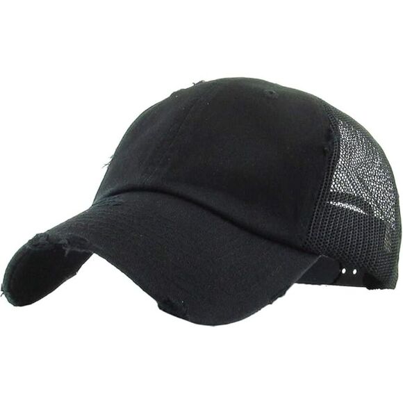 Women\'s Black Distressed Mesh Back Adjustable Classic Comfortable Baseball Cap